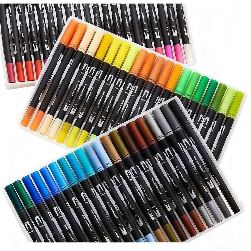 12-60 Colors Double Headed Art Drawing Notebook Pen Painting Pen Color Marker Pen Brush Tip 1-2mm Fine Tip Calligraphy Painting