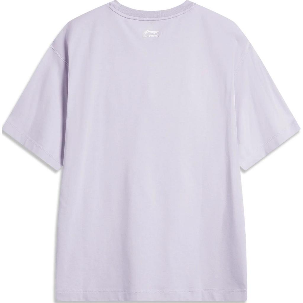 Li Ning Sports Lifestyle Series Printed Letter Round Neck Comfortable Breathable Loose Short Sleeve T-Shirt Women T-Shirt Sea-Salt-Purple AHSU526-3