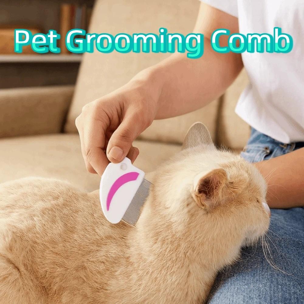 2pcs/set Stainless Steel Dog Flea Comb Plastic Handle Dense Teeth Cat Grooming Comb Anti-slip Bands Mini Pet Lice Comb