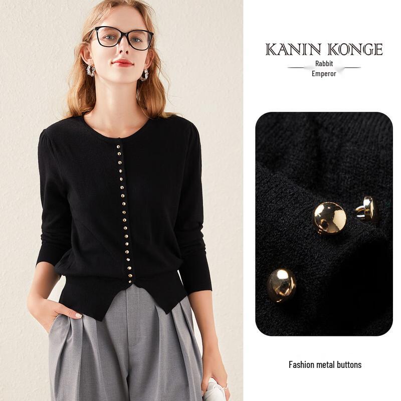 TUHUANG Women's Pure Wool Bubble Sleeve Knit Sweater