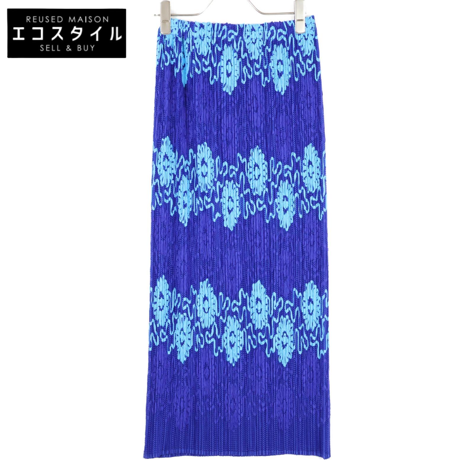 

PLEATS PLEASE 2010 Blue Flower Print Long Skirt skirt 1 blueUsed