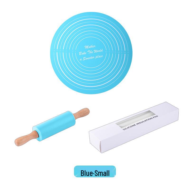 Silicone Baking Set: Includes Solid Wood Rolling Pin and Non-Stick Dough Mat with Scale. Rolling Pin and Mat Set