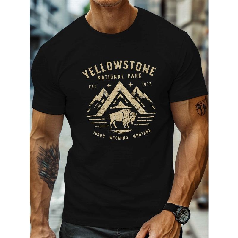 

European sizes Men s Yellowstone National Park Bison T-Shirt - Casual Crew Neck Tee with Realistic Wildlife Graphic, Comfort Fit Summer Outdoor Top 4XL чорний
