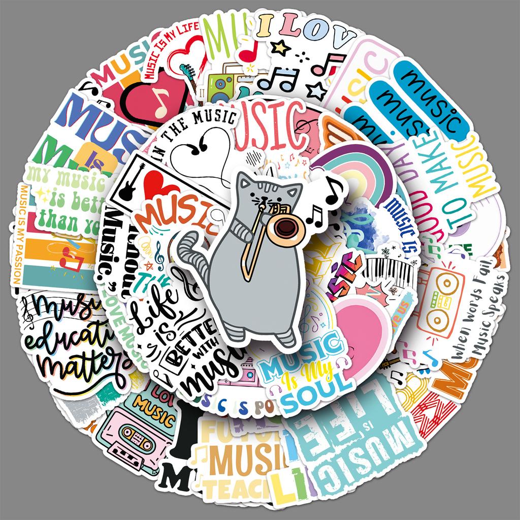 51 Love Music Graffiti Stickers Personality English Short Sentences Decorative Mobile Phone Case Water Cup Guitar Stickers