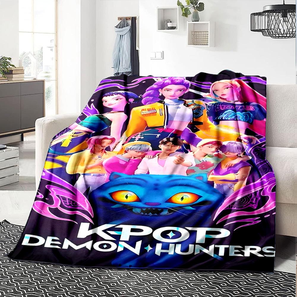 1pc Kpop Demon Hunters Urban Fantasy Flannel Blanket,Ultra Soft Warm Plush Throw for Home Bedroom Bed Sofa Cover Camping Picnic gift Y72215