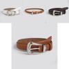 Minimalist Womens Faux Leather Belt With Round Alloy Buckle For Commuter Style