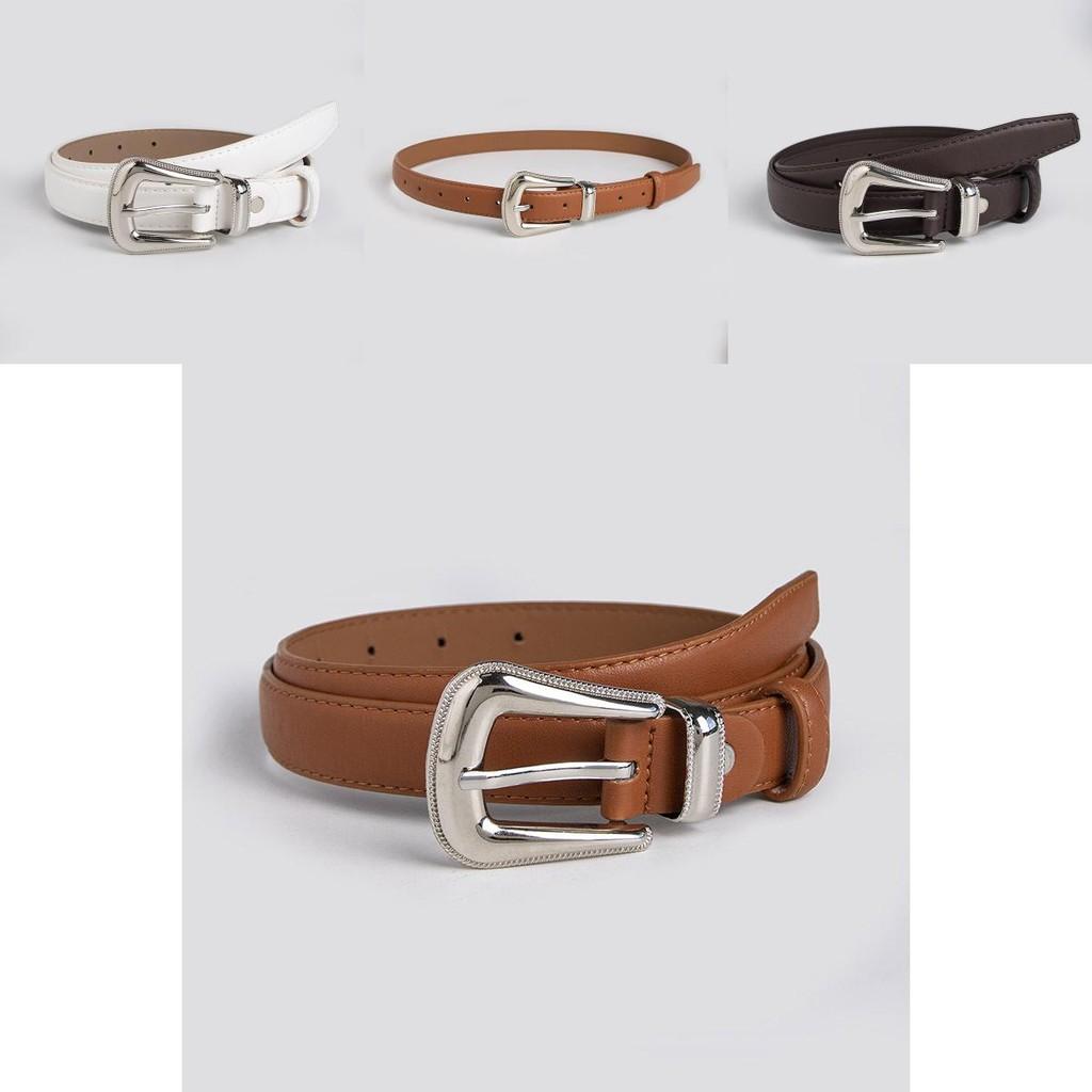 Minimalist Womens Faux Leather Belt With Round Alloy Buckle For Commuter Style