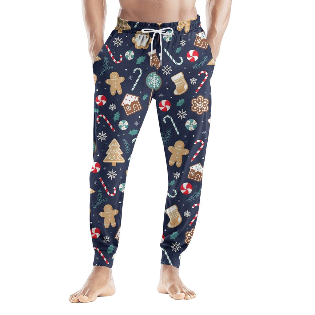 Men's Drawstring Pocket Casual Pants, Checkered Striped Printed Pocket Casual Pants, Home Sleeping Pants