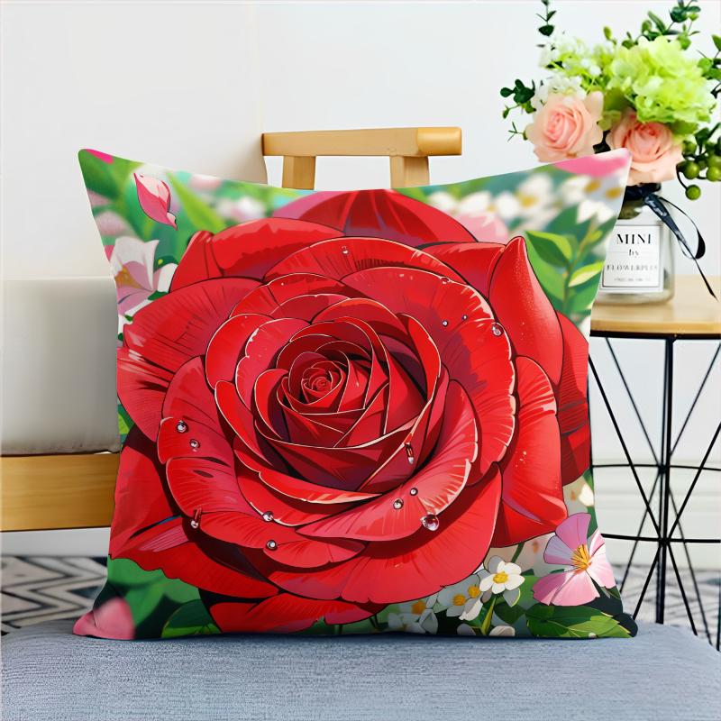 Cartoon Style Rose Pillowcase Dormitory Decoration Office Living Room Home Pillowcase