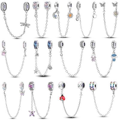 Charm Copper Moon Star Leaf Fit Original New Safety Chain Clasp Clip Bracelet Diy For Woman Girl Jewelry Fine Gift