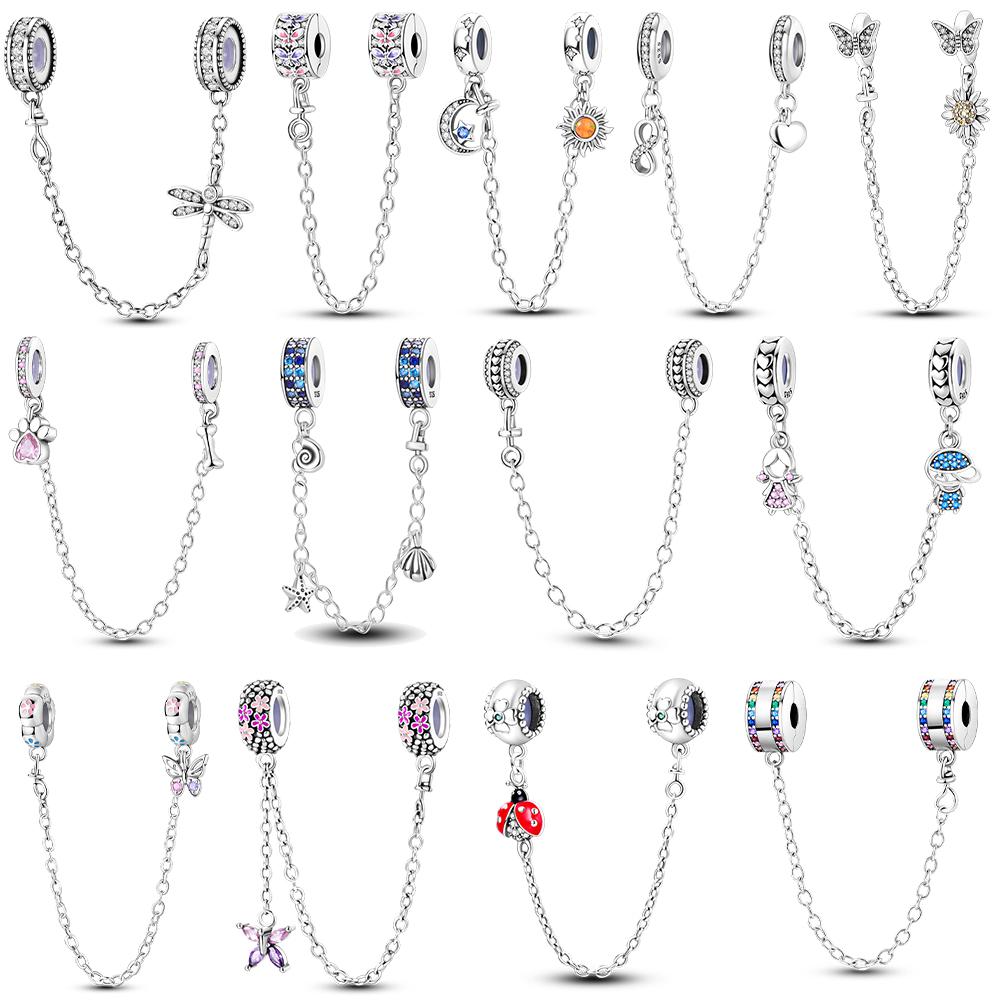 Charm Copper Moon Star Leaf Fit Original New Safety Chain Clasp Clip Bracelet Diy For Woman Girl Jewelry Fine Gift