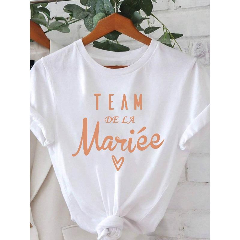 

Women S Round Neck Short Sleeve T-Shirt with The Print TEAM DE LA Mariée , Designed for Wedding Occasions, Featuring a Warm And Ceremonial Style S белый