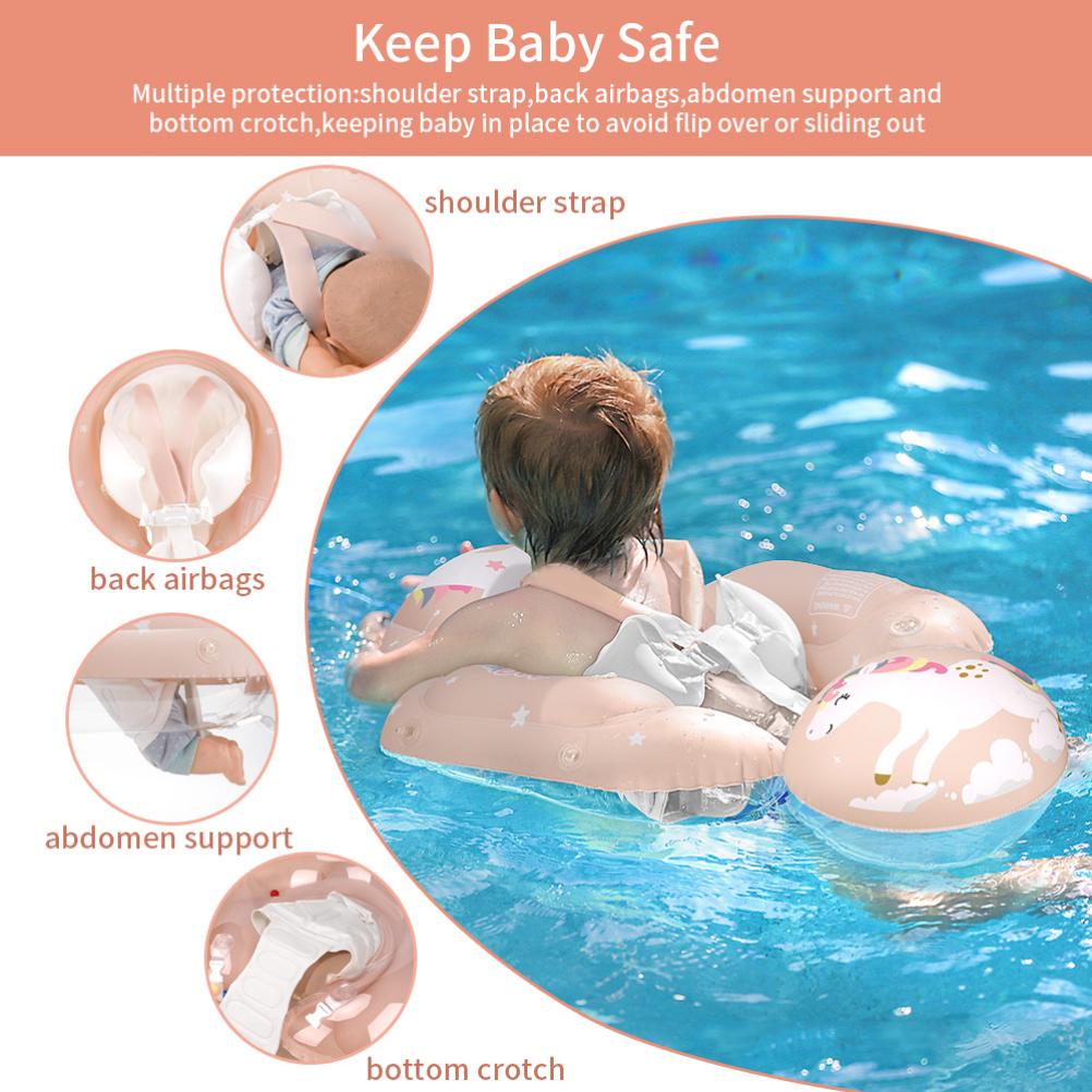 Baby Swimming Float Cartoon Pony Inflatable Baby Pool Float Ring with Removable Sun Protection Canopy Strap for Infant