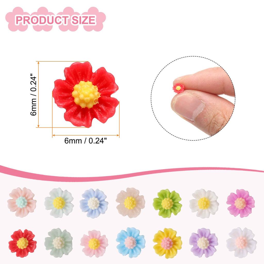 CoCud Mini Resin Flowers, 0.24" Diameter, Tiny Colorful Dollhouse Flower Decorations for Nail Art, Fairy Gardens, and DIY Crafts, 100 Pieces