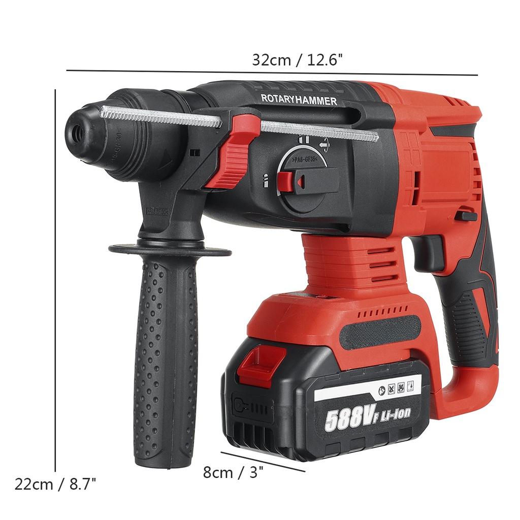 3 IN 1 Brushless Cordless Rotary Hammer Drill 588VF Rechargeable Electric Hammer Impact Drill for 18V Battery
