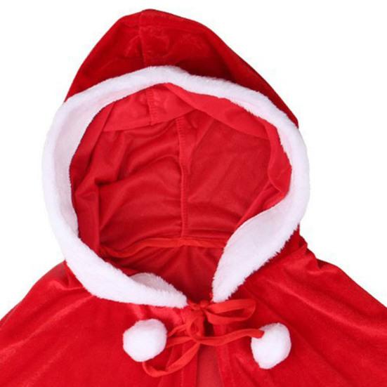 Christmas Cape Hat Set Festive Red White Xmas Outfit Soft Velvet Santa Costume Universal Size Makeup Clothing Props