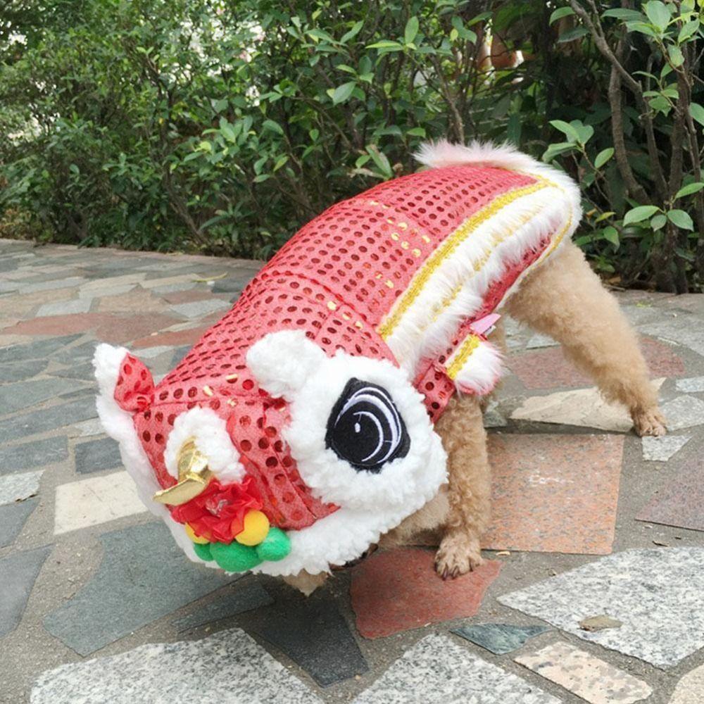 Gift Cloth Dance Lion Dragon Pet Costume Gold Red New Year Cat Dog Clothes Cute Pet Tang Suit Clothing