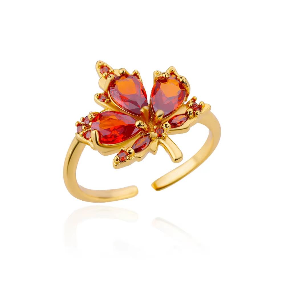 

Luxury Exquisite Micro-inlaid Zircon Red Maple Leaf Adjustable Opening Index Finger Ring for Women Stainless Steel Jewelry Gift resizable