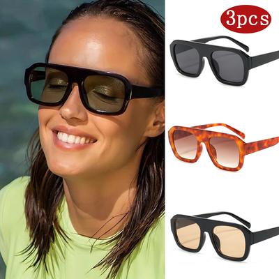 3pcs Pack Classic Rectangular Large Frame Sunglasses Women New Brang Fashion Polygon Sun Glasses INS Eyeglasses Men Unisex