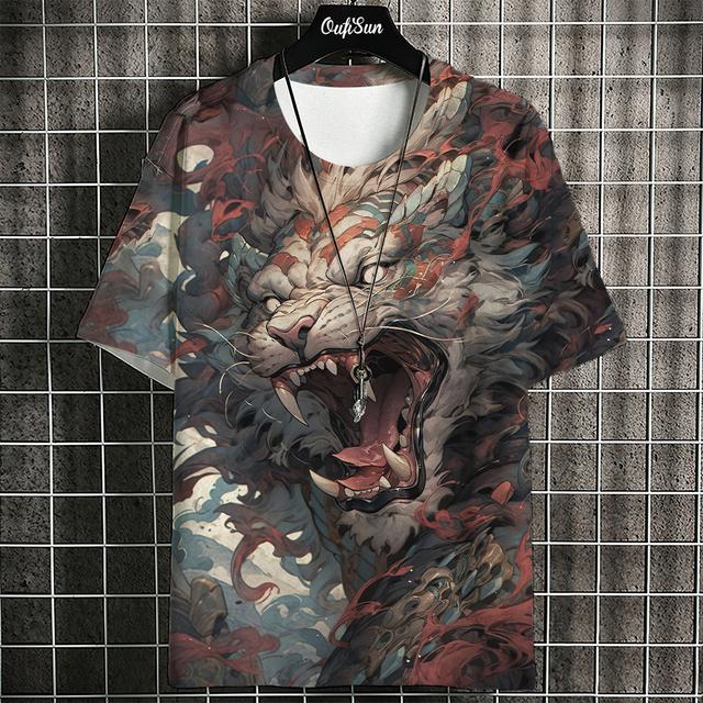 Camiseta Estampada de Gato de Anime de Dibujos Animados Para Hombre Camisetas Japonesas Camiseta de Lobo Tops Hip Hop para Exterior Ropa Camisetas Casuales Sueltas de Manga Corta
