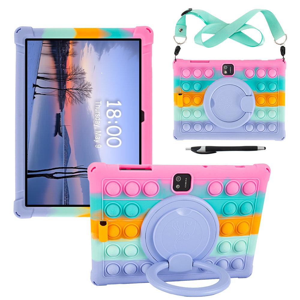360 Grad Drehbar Weiche Silikonhülle Für JJGJ QPDQ AWOW TB02 10,1 Zoll Kinder Ständer Tablet-Hülle Mit Riemen Stift