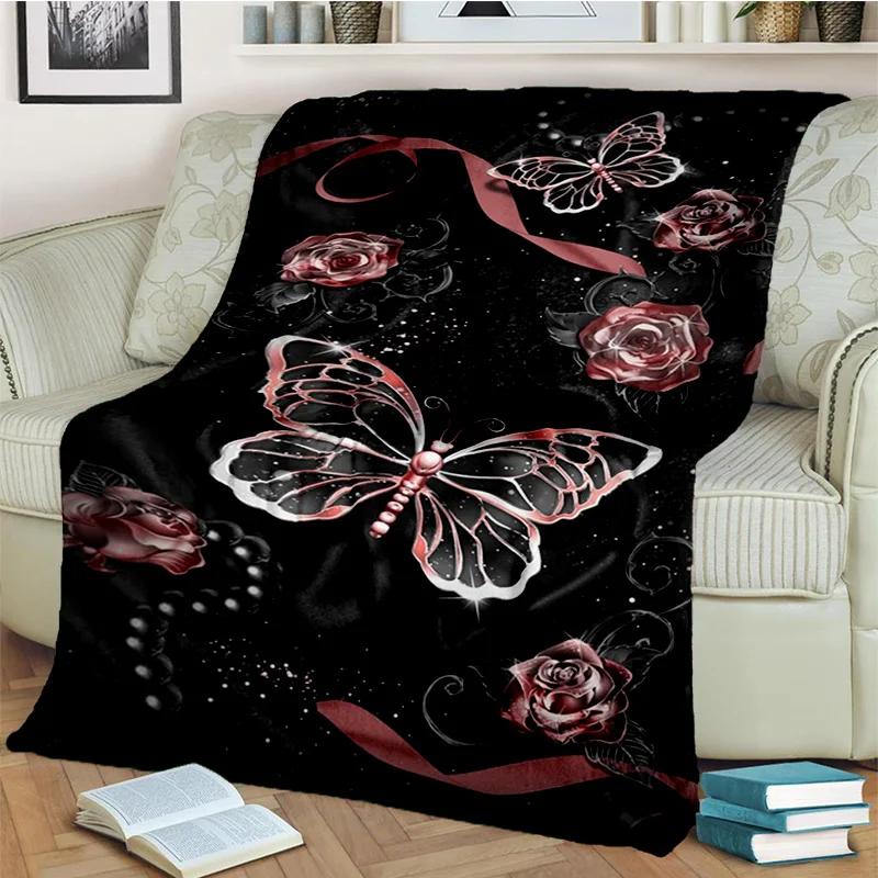Cartoon Dream Butterfly Flower Blanket,Soft Throw Blanket for Home Bedroom Bed Sofa Picnic Travel Office Rest Nap Cover Blanket
