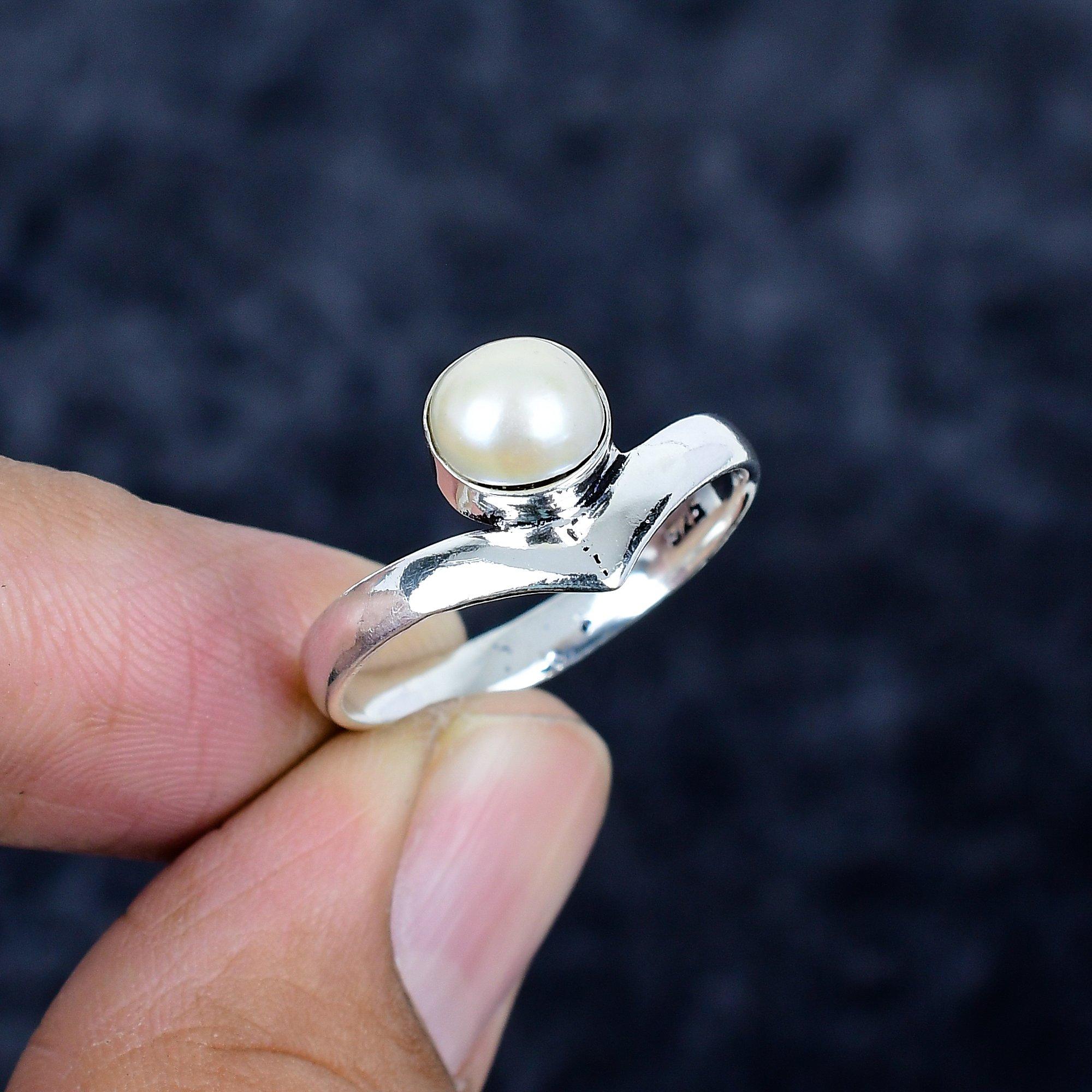 

Pearl Gemstone Handmade 925 Sterling Silver Jewelry Ring Size 11.5 MM-3429