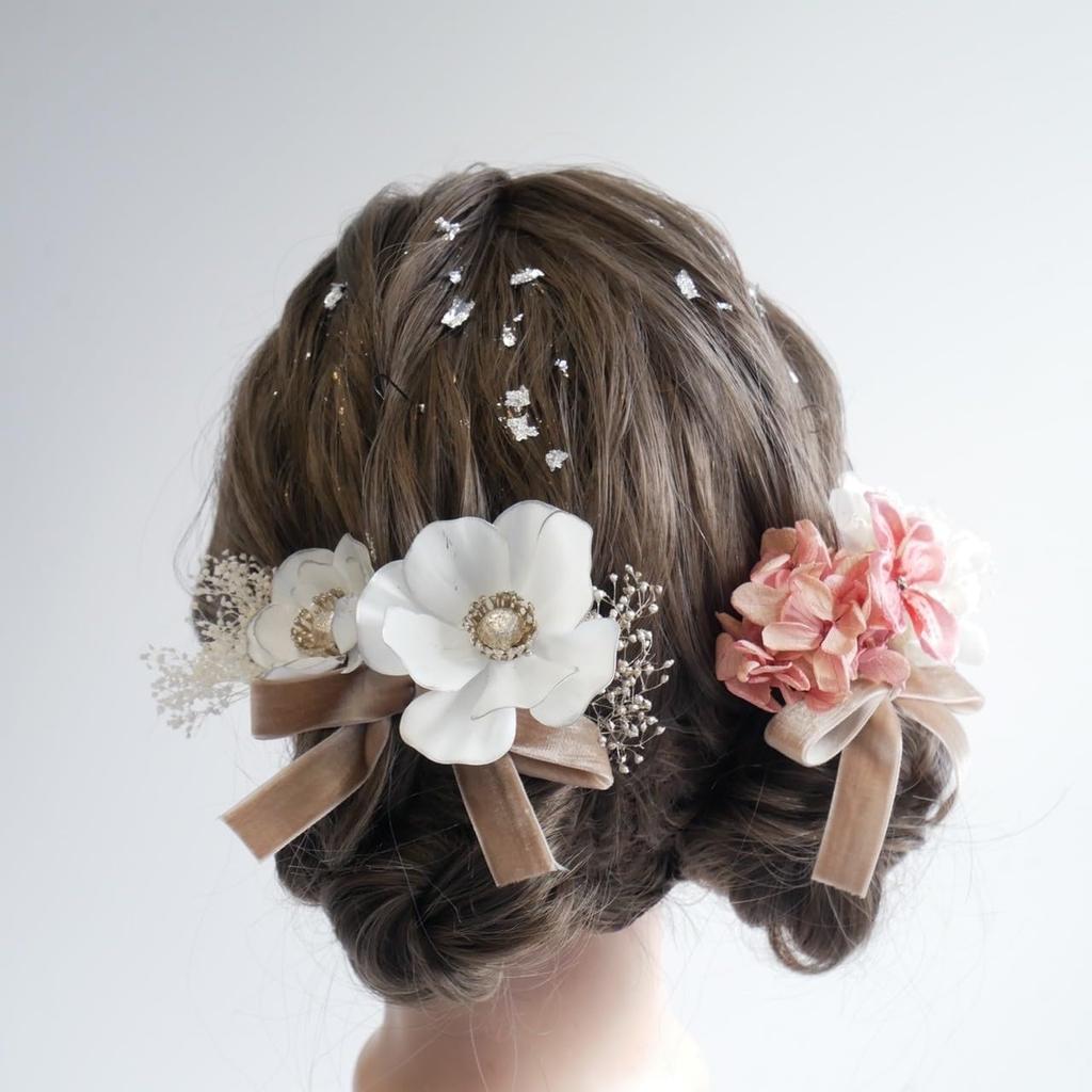 Lomeri Dried Flower and Anemone Hair Ornaments x8 [Lomeri] (Pink)