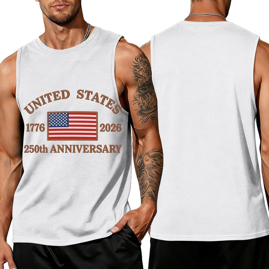 Men's Sleeveless Tank Top Loose Fit Casual Summer Muscle Shirt United States Flag Print 250th Anniversary Graphic Sleeveless Tee