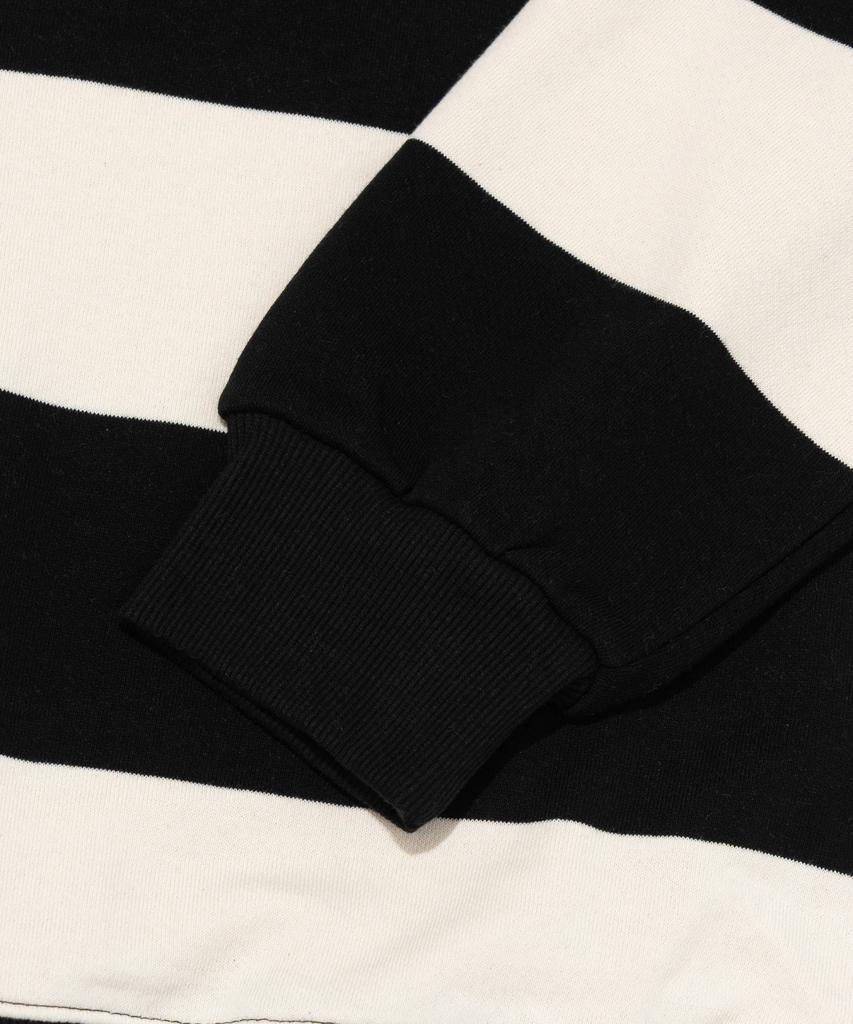TAILOR STUDIO [Fleece-Lined/Non-Fleece-Lined] Oxford Stripe Authentic Logo Polo Sweatshirt (Black)
