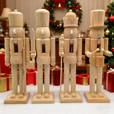 1/2/3Pcs 25/38CM Christmas Wooden Unfinished Nutcracker Figurine DIY Blank Unpainted Soldier Figure Holiday Party Ornament Decoration