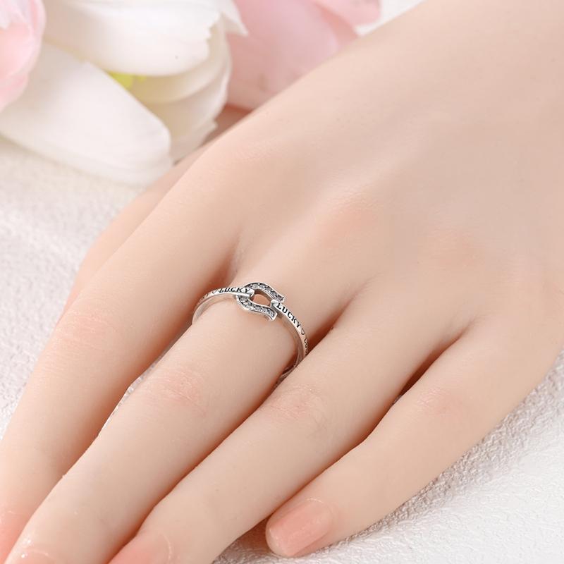 Original Real 925 Sterling Silver Horseshoe Ring Lucky Ring Adjustable Size Open Ring For Women Wedding Jewelry Gift