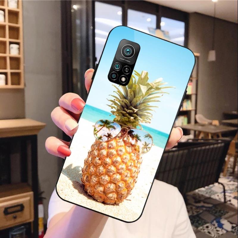 Etui na telefon Summer Beach Fruit Pineapple do Xiaomi 12 11T 10 9 Redmi Note 11 10 10S Pro Redmi 9 9A 8 czarne szkło PC