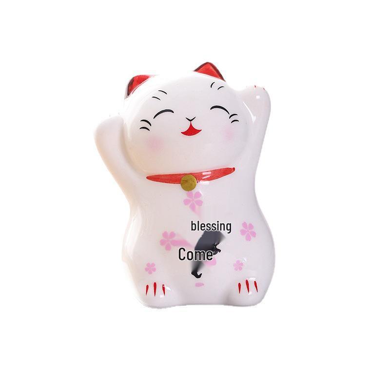 Ceramic Lucky Cat Ornament - Small/Medium Size for Home, Car, or Living Room Decoration - Cute Pet Gift