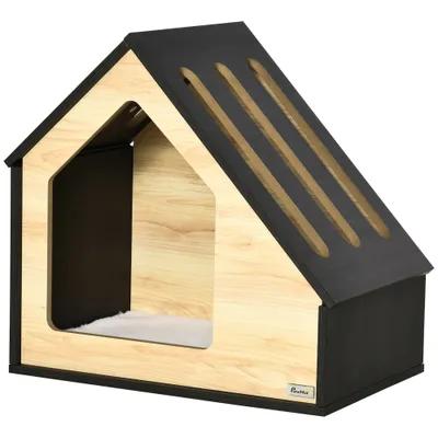 Zatte Hundehütte für drinnen aus Holz mit Kissen, 60 x 40 x 59 cm, Haustiergewicht bis 8 kg