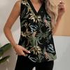 Womens Vintage Floral Print Sleeveless V-Neck Top Comfortable Casual Blouse Soft Cotton-Like Fabric 2025