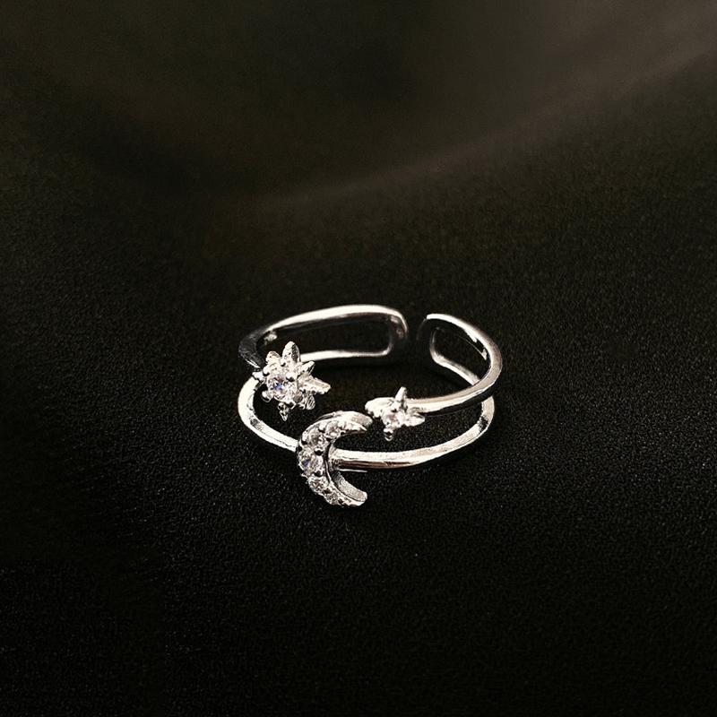 

ANENJERY цветное милое и романтичное двухслойное кольцо со звездой и луной на палец для женщин свадебное серебряное кольцо ювелирное изделие Resizable