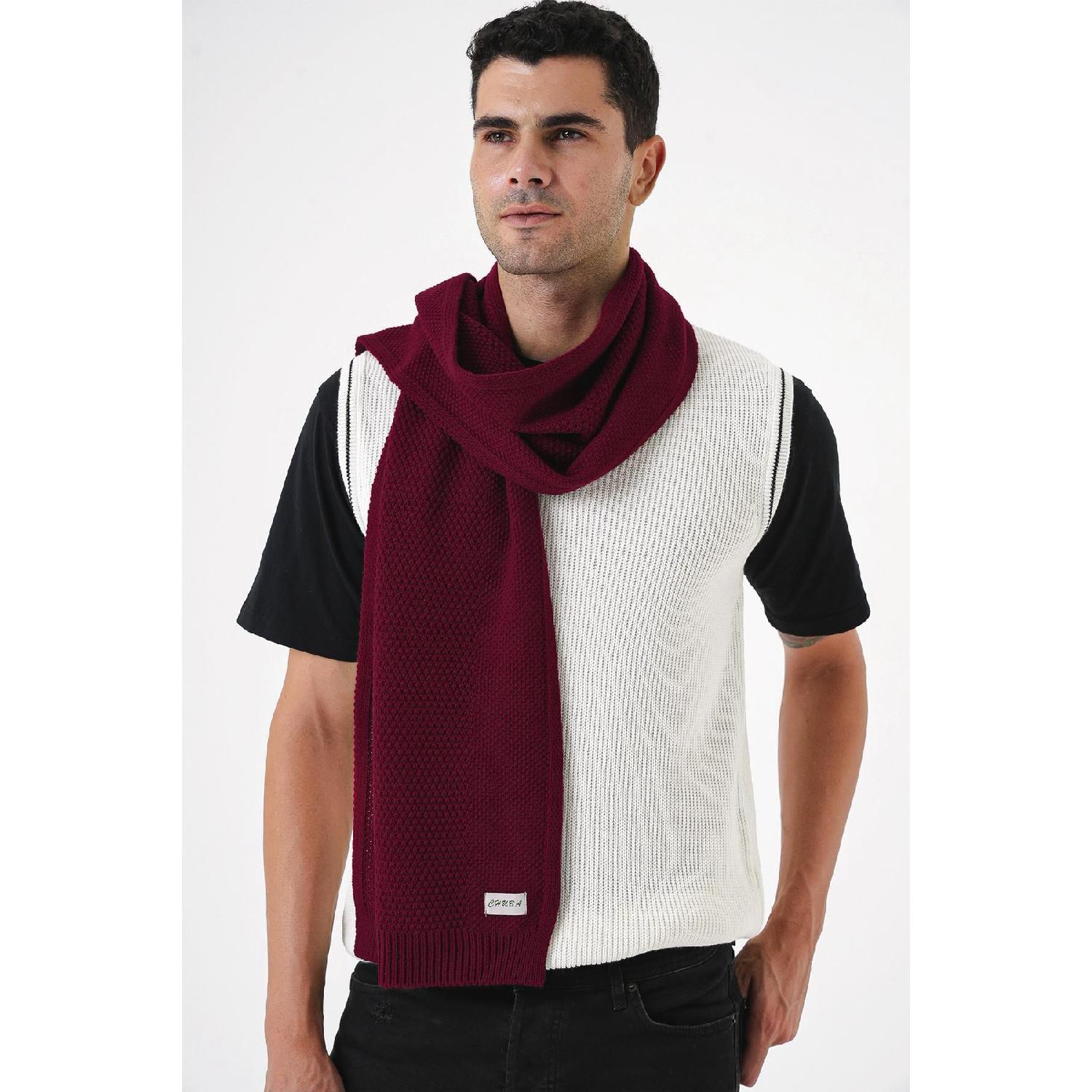 

Men s Soft Textured And Knitted Detailed Knitwear Scarf Claret Red 25w4001 коричневый