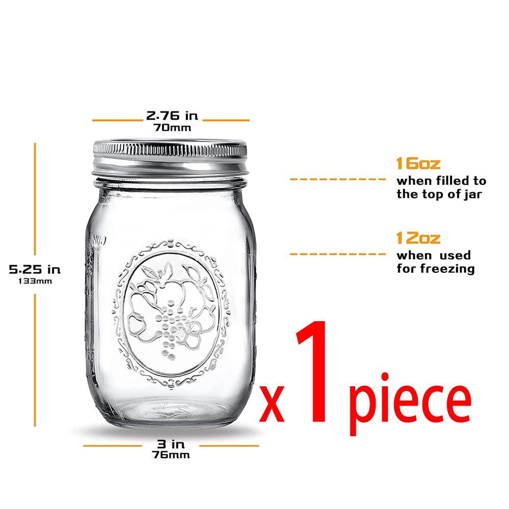 

Банки Мейсона с обычным горлышком 16 унций - Мерные стеклянные банки для консервирования с герметичными крышками для хранения, консервов и овсянки на ночь