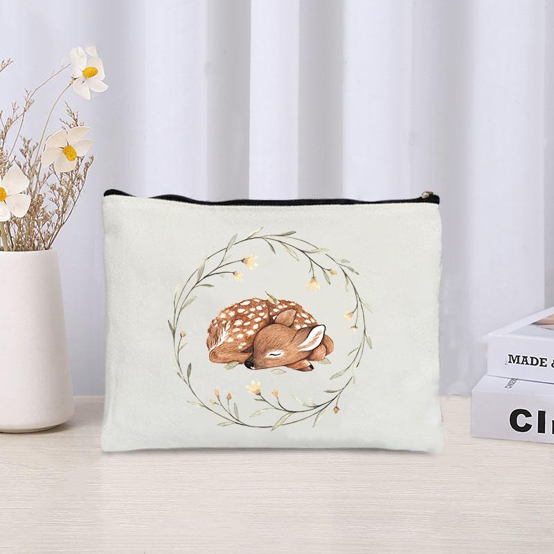 Kawaii Animals Makeup Bag Women Office Supplies Stationery Storage Travel Cosmetic Organizer Eco Canvas Toilet Bags for Ladies