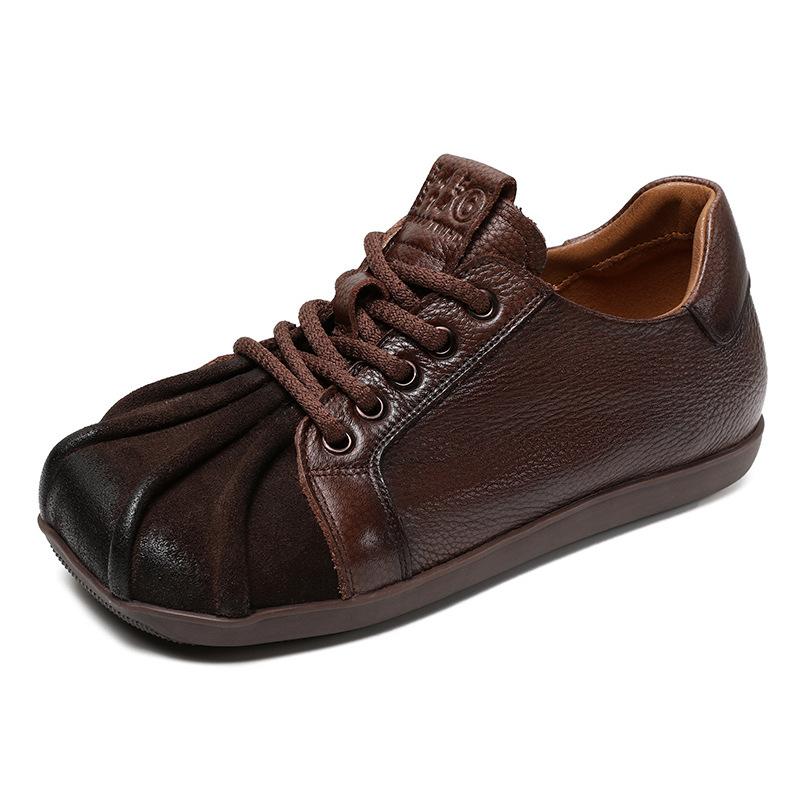 

Johnature Vintage Handmade Натуральная кожа Плоские Туфли Квадратный Носок Удобная Мягкая Подошва Женские Туфли 40 коричневый