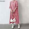 ZANZEA Women Casual Round Neck Long Sleeve Loose Plaid Print Long Dress