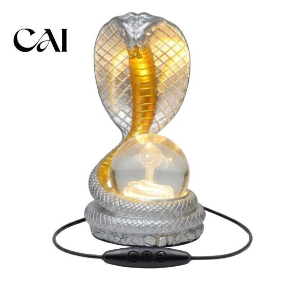 Office Table Decor Snake Shaped Desk Lamp, Resin LED Light with RGB Color USB Powered Night Lamp Changing, Faux Crystal Ball for Bedroom Gaming