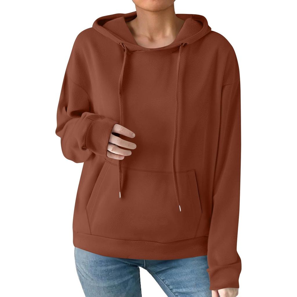 Women's Fashion Casual Solid Color Pocket Long Sleeve Hoodie