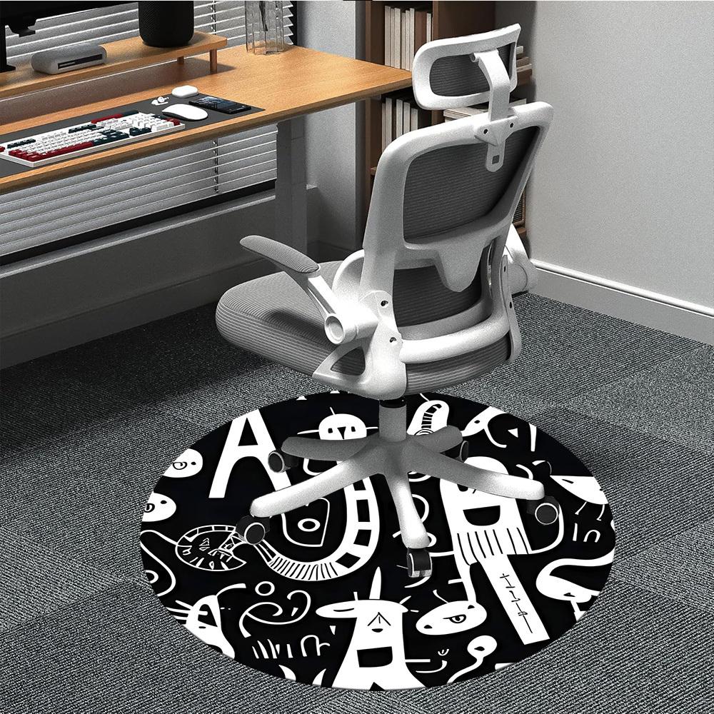 1PC Letter Changing Pattern Office Round Area Rug, Mat Suitable For Office, Under Office Chairs Bedroom Living Room Home Decor, Room Deco