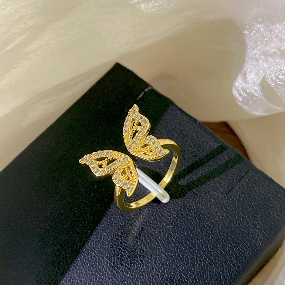 Zircon Rotatable Butterfly Anxiety Rings For Women Gold Color Anti-Stress Fidget Spinner Ring Aesthetic Jewelry
