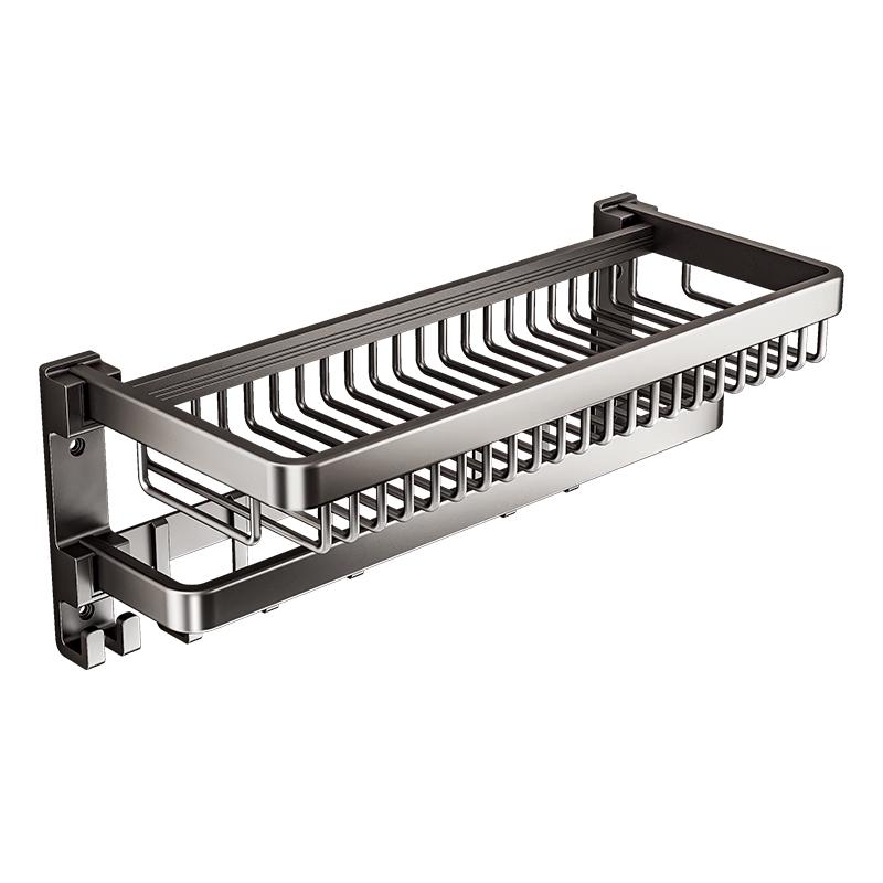 Baihan Adhesive Foldable Bathroom Towel Rack with Storage Shelf