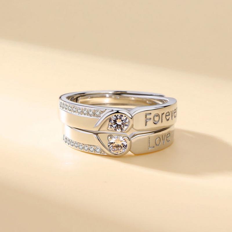 Simple Diamond Inlaid Couple Rings for Men and Women - Long-Distance Relationship Gift