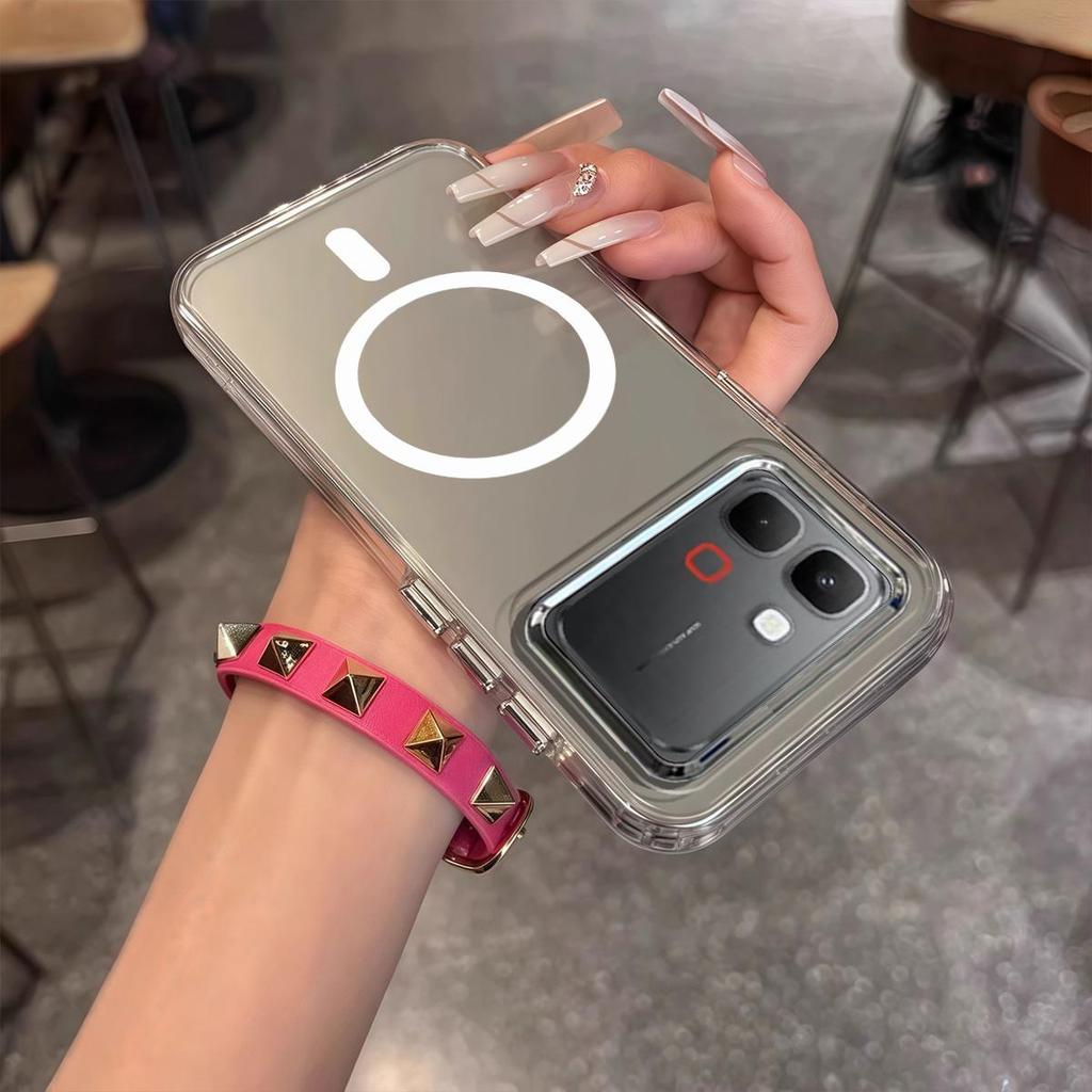 Case for infinix NOTE Edge Minimal Semi-Transparent Magnetic Casing Raised Electroplated Lens Bezel Anti-Slip Drop Resistant Protective Shell