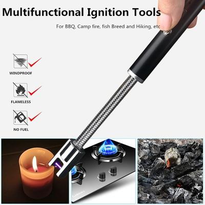 USB Electric Rechargeable Long Kitchen Lighter for Stove Windproof LED Plasma Arc Flameless Candle Unusual Lighters Outdoor
